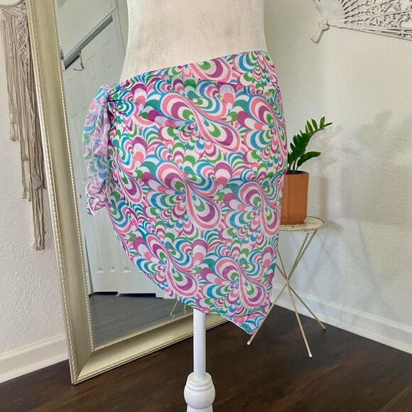 Y2K Mini Scarf Handkerchief Wrap Skirt Purple Pink 70s Style M - Picture 4 of 5